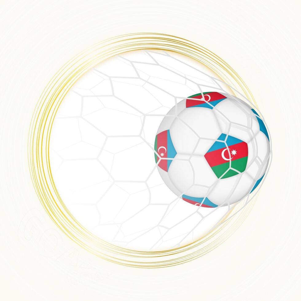 Football emblem with football ball with flag of Azerbaijan in net, scoring goal for Azerbaijan. vector
