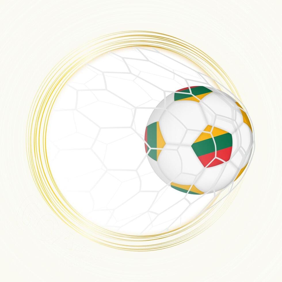 Football emblem with football ball with flag of Lithuania in net, scoring goal for Lithuania. vector