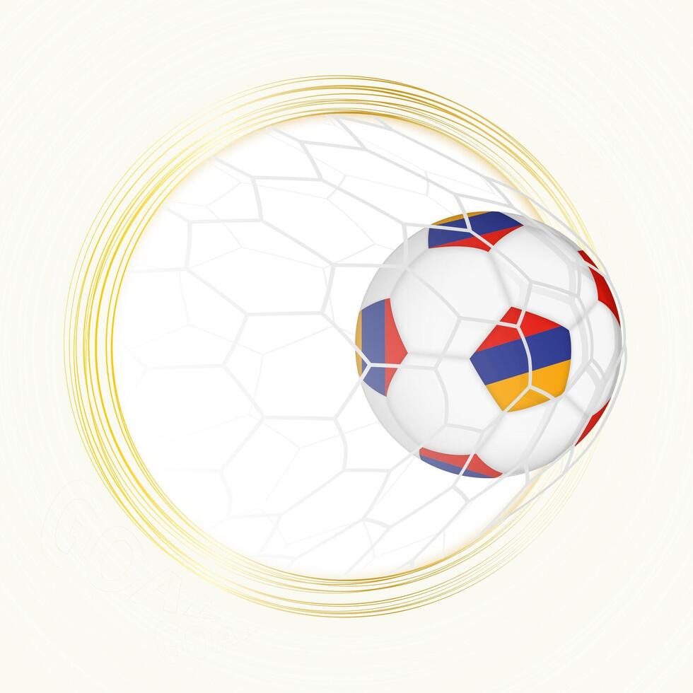 Football emblem with football ball with flag of Armenia in net, scoring goal for Armenia. vector