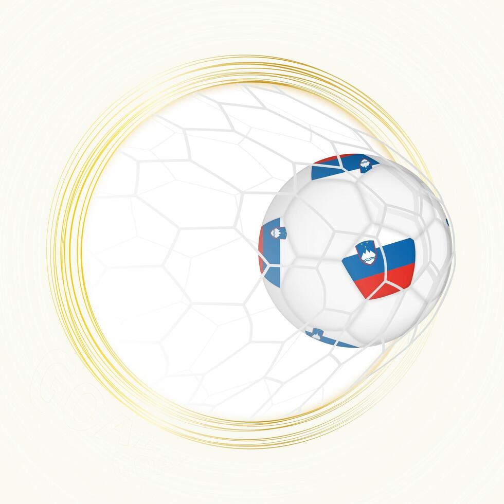 Football emblem with football ball with flag of Slovenia in net, scoring goal for Slovenia. vector
