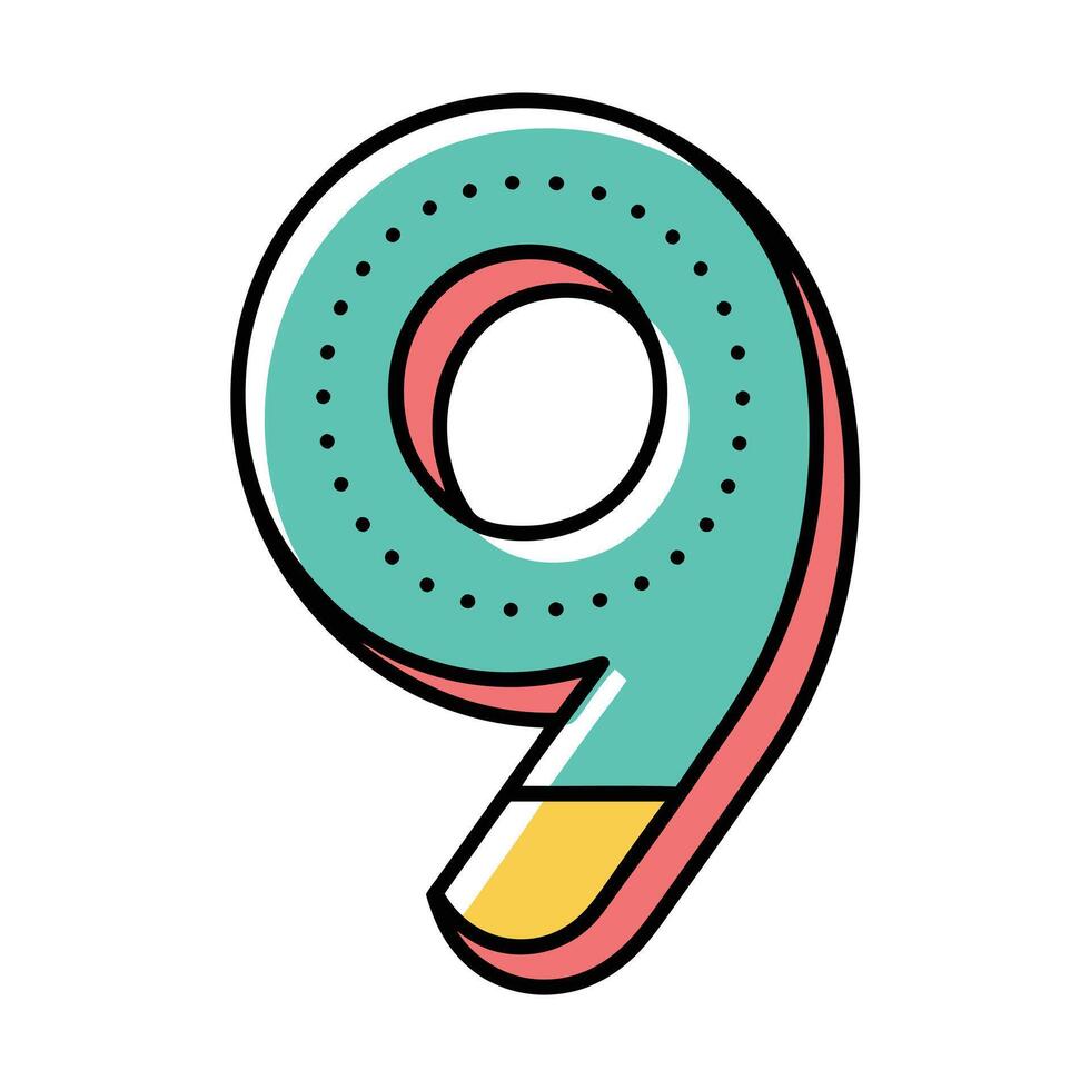 a minimalistic traced number 9 letter having dotted outline on white background vector