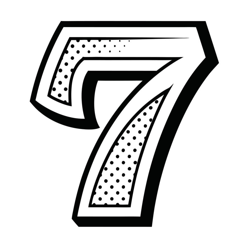 a minimalistic traced number 7 letter having dotted outline on white background vector