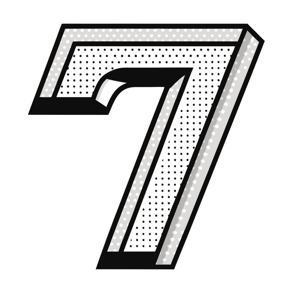 a minimalistic traced number 7 letter having dotted outline on white background vector