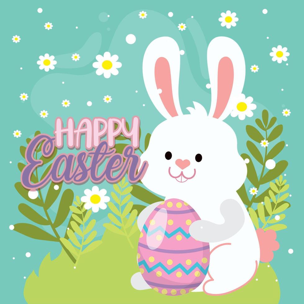 Happy easter car Bunny and easter eggs vector