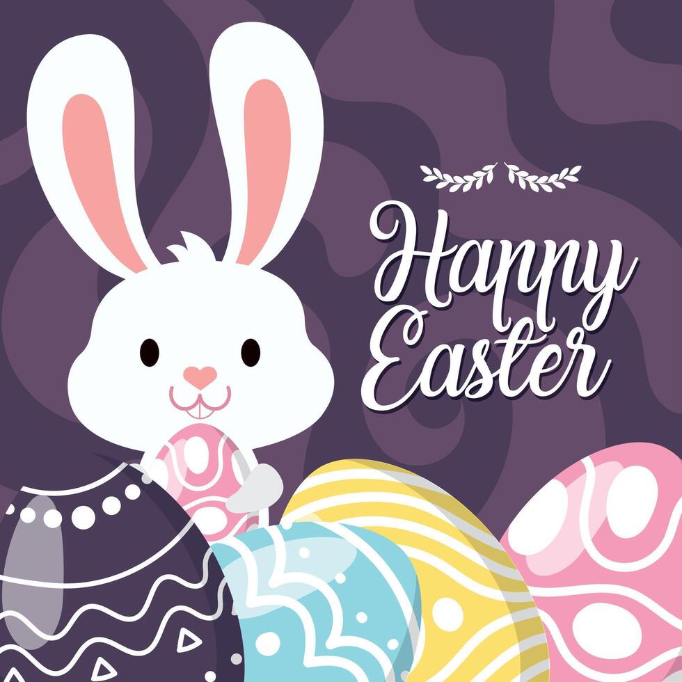 Happy easter car Bunny and easter eggs vector