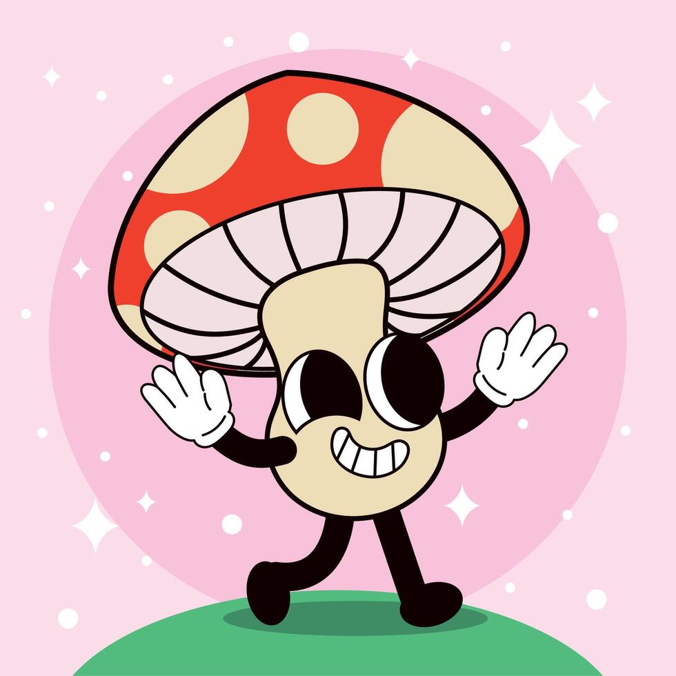 Mushroom groovy cartoon character vector