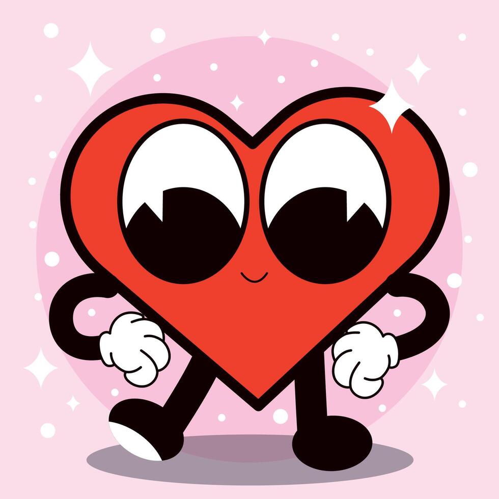 Heart groovy cartoon character vector