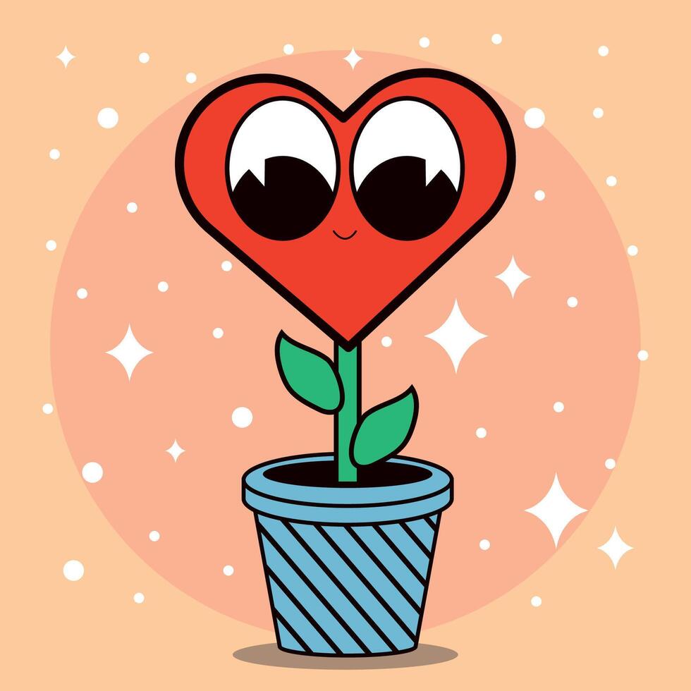 Heart groovy cartoon character vector