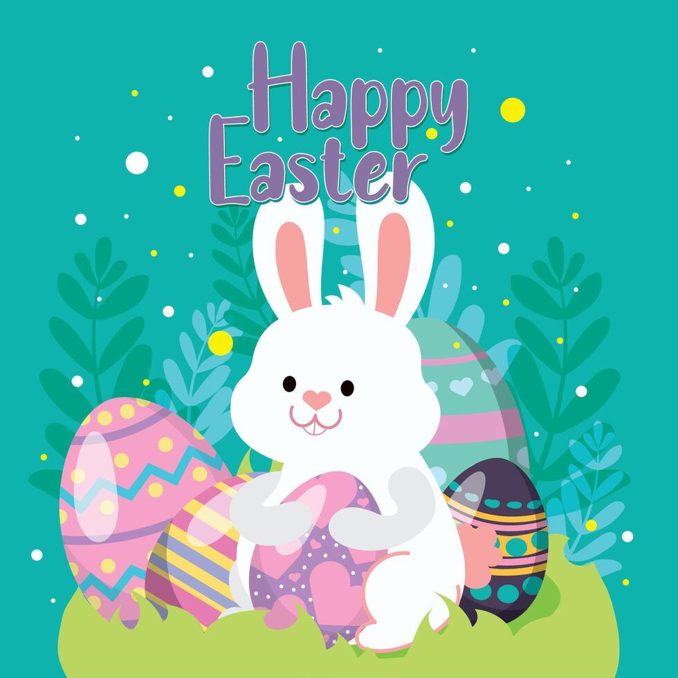 Happy easter car Bunny and easter eggs vector