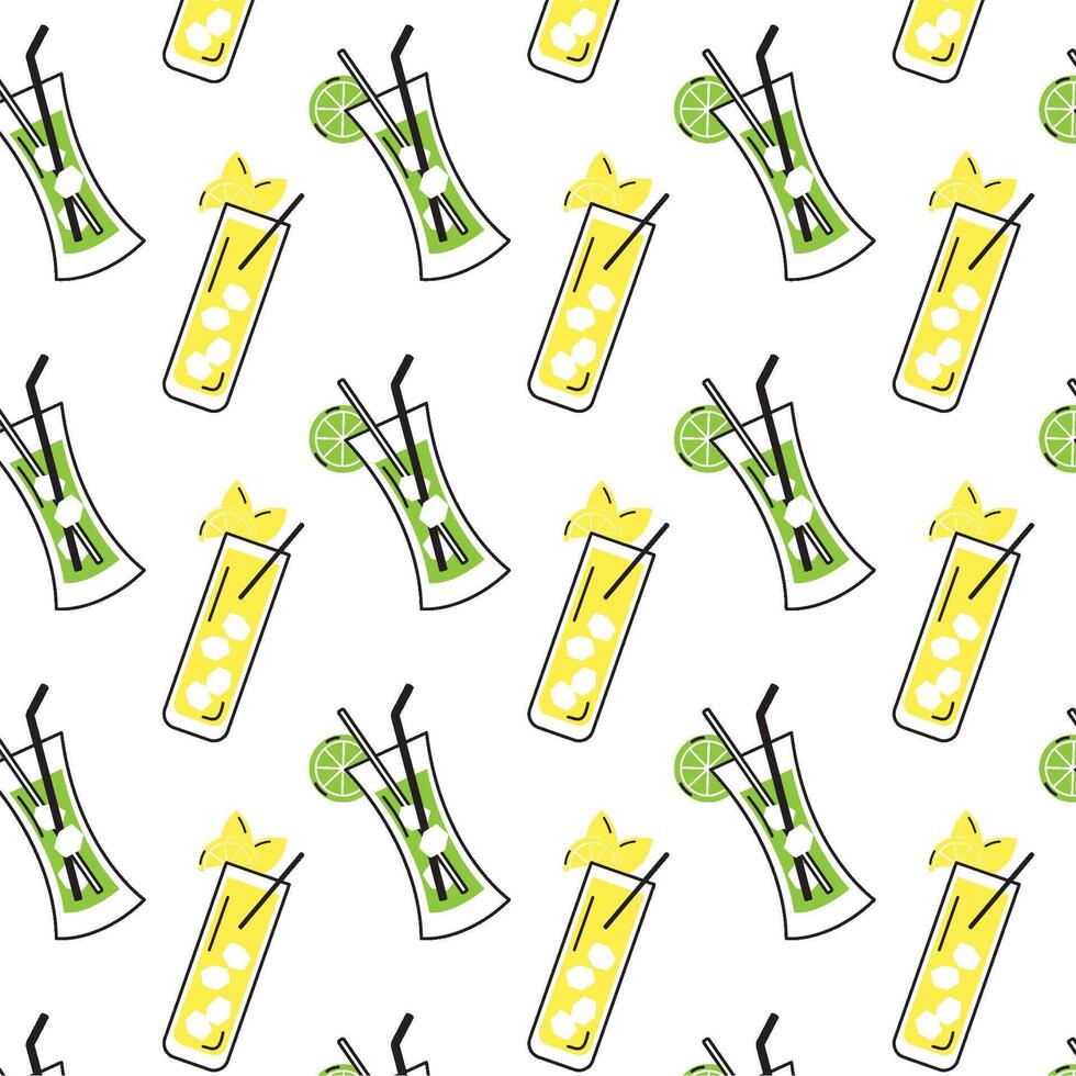 Cocktail icons colored sketch pattern background vector