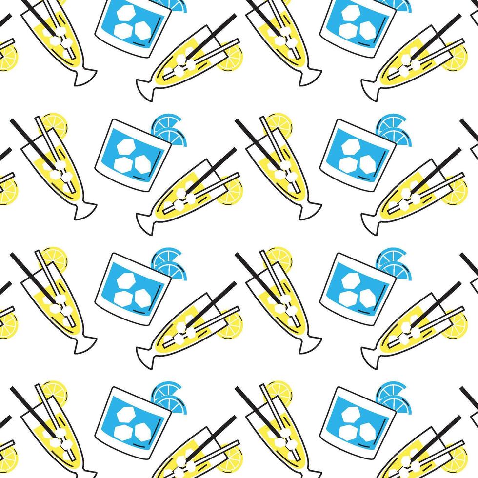 Cocktail icons colored sketch pattern background vector