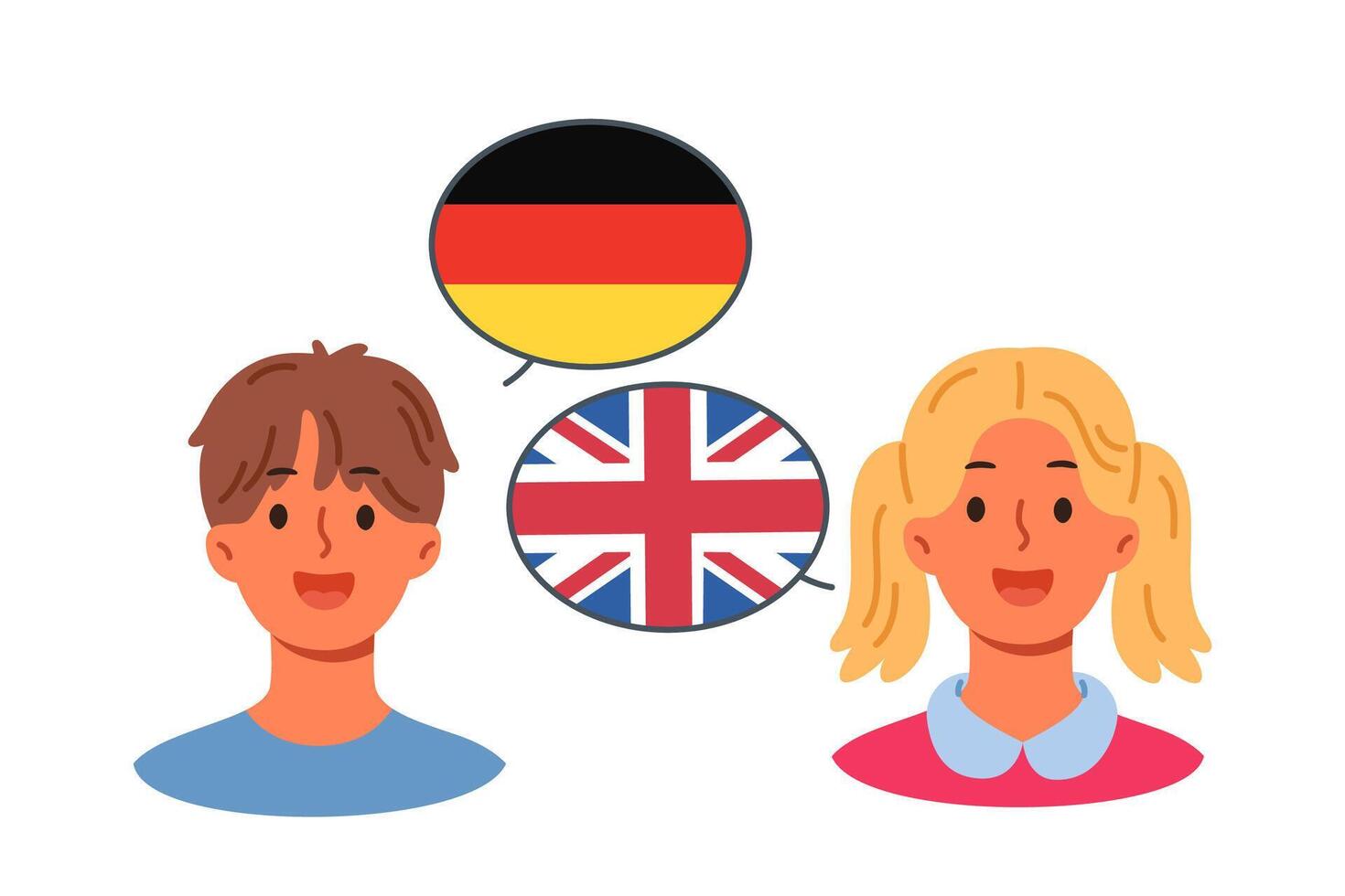 Multilingual communication of children communicating thanks to knowledge of english and german vector