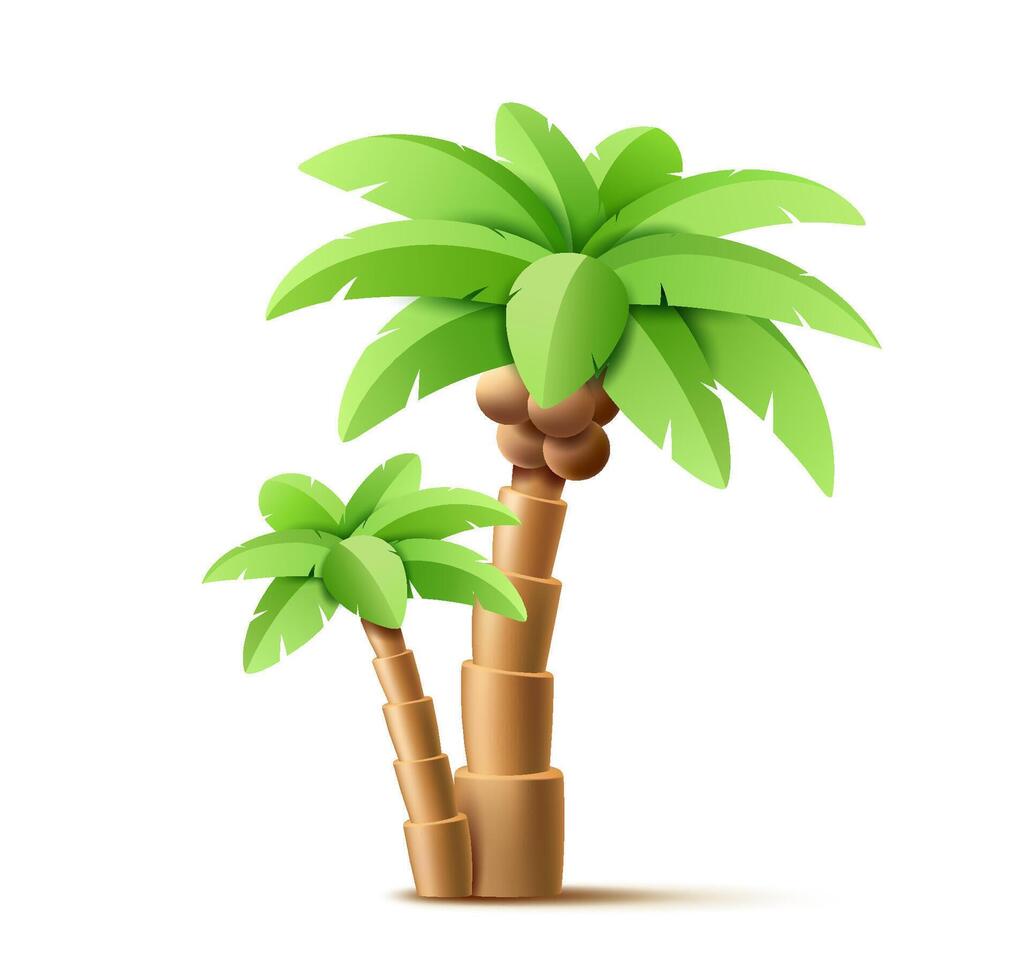 Coconut trees 3d realistic design, isolated on white background, EPS 10 illustration vector