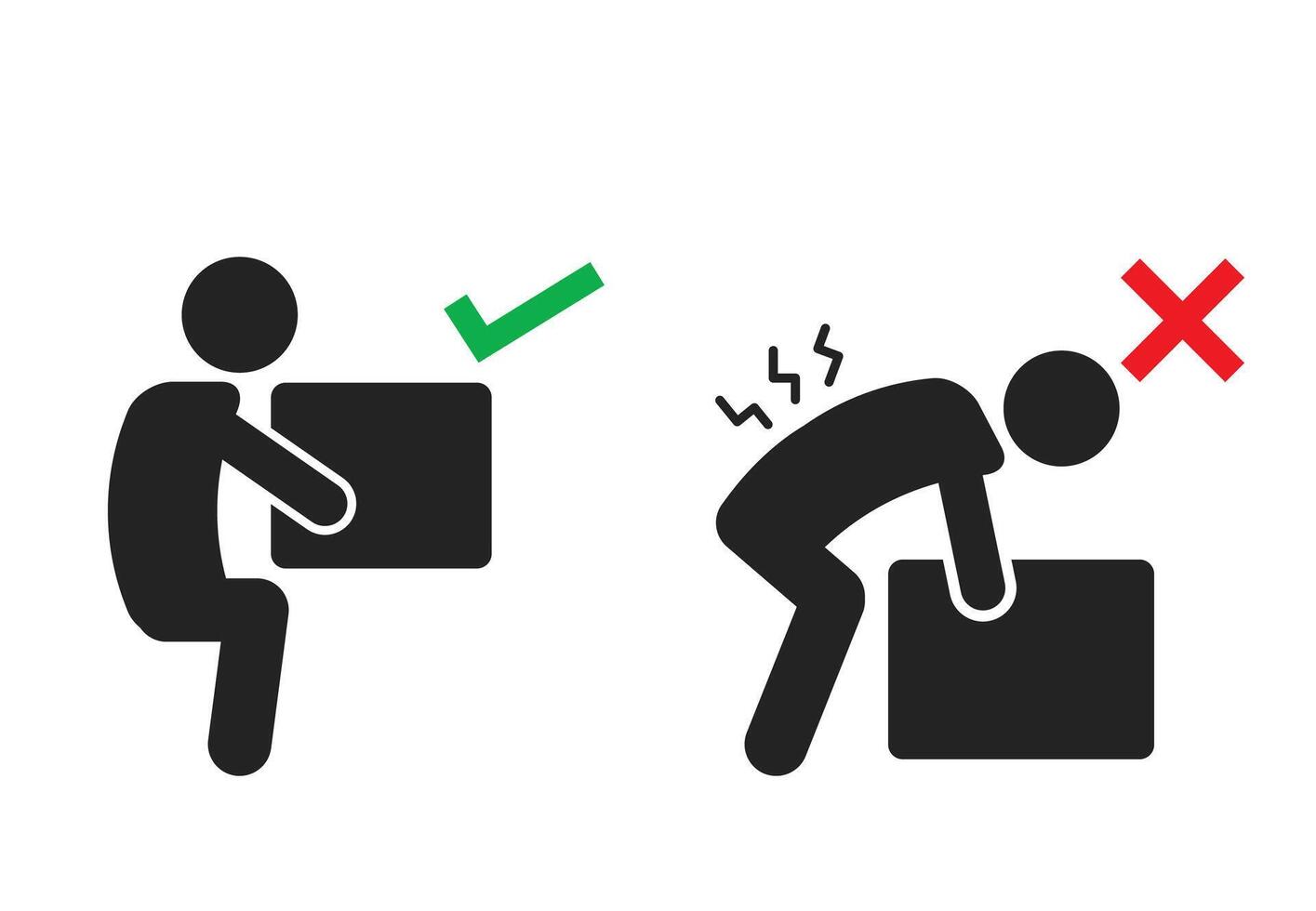 lift heavy box icon, Correct lifting posture, object lifting icon, Safety first vector
