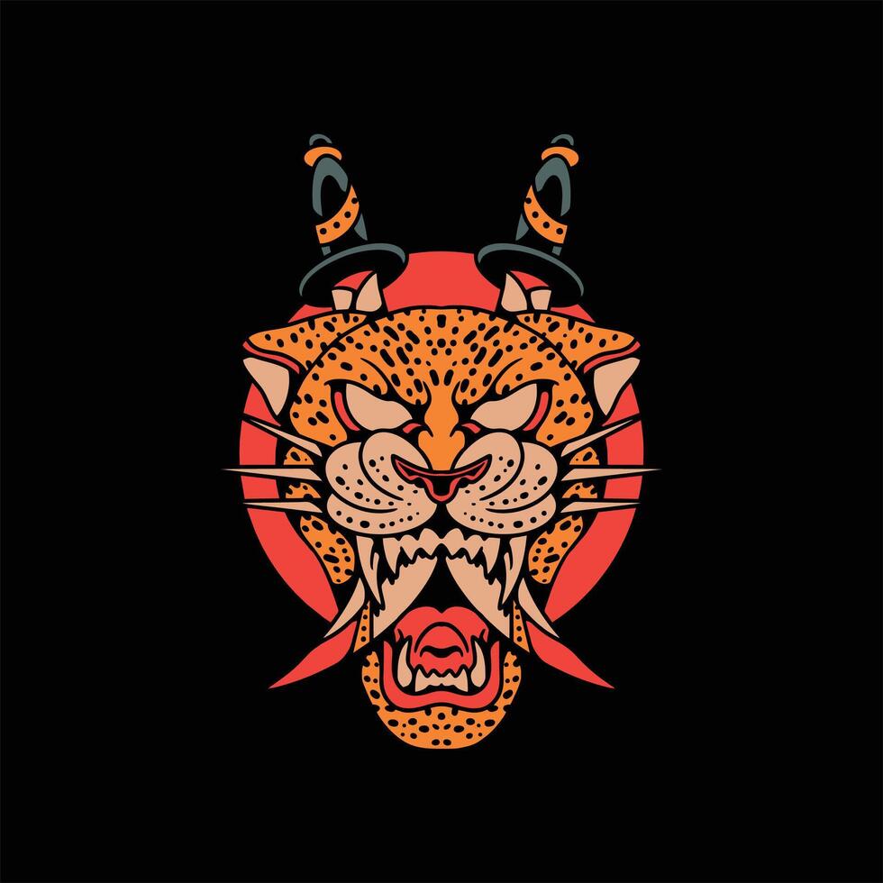 leopard dagger tattoo design vector