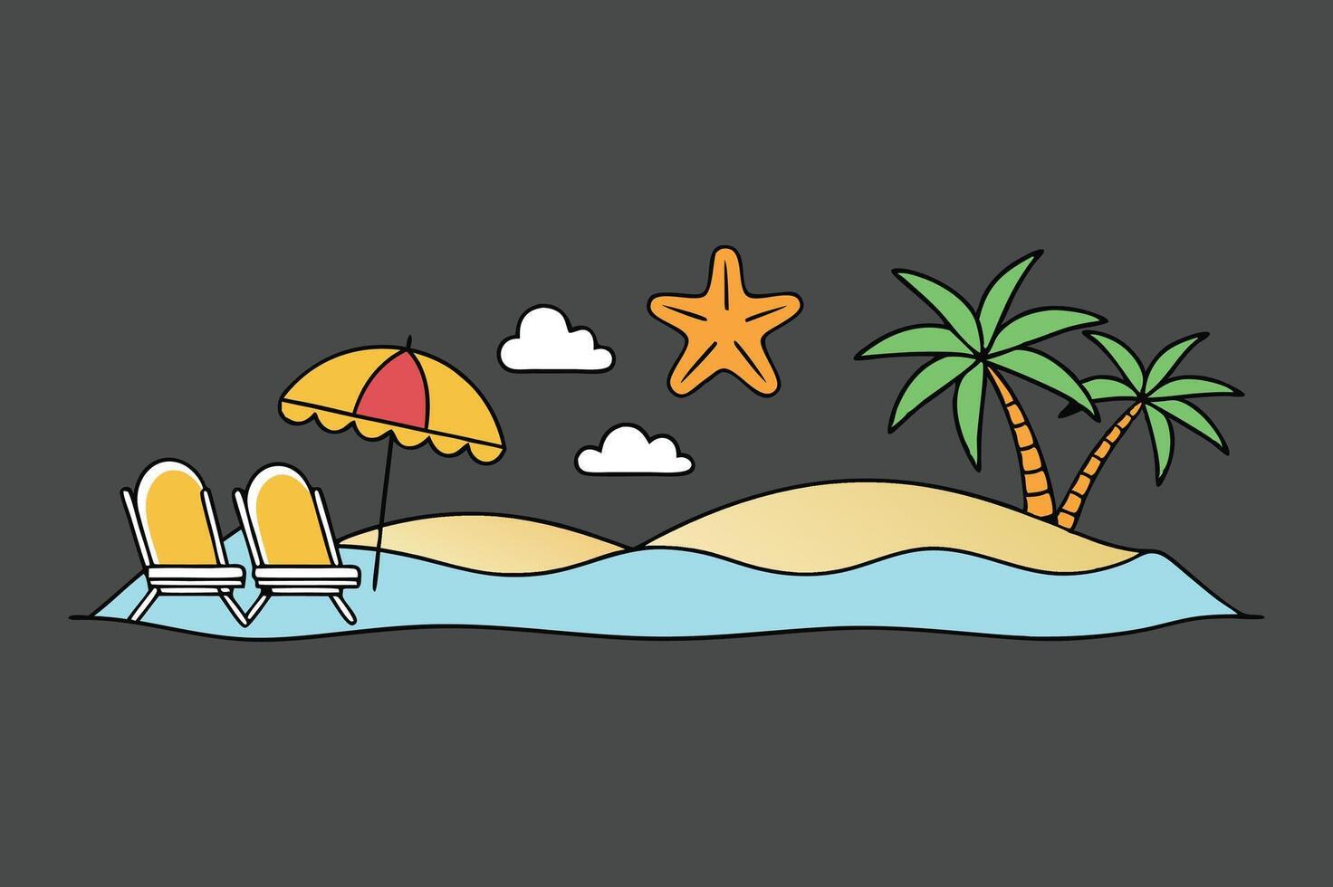 Sandy Shores Beach Landscape Silhouette Design vector