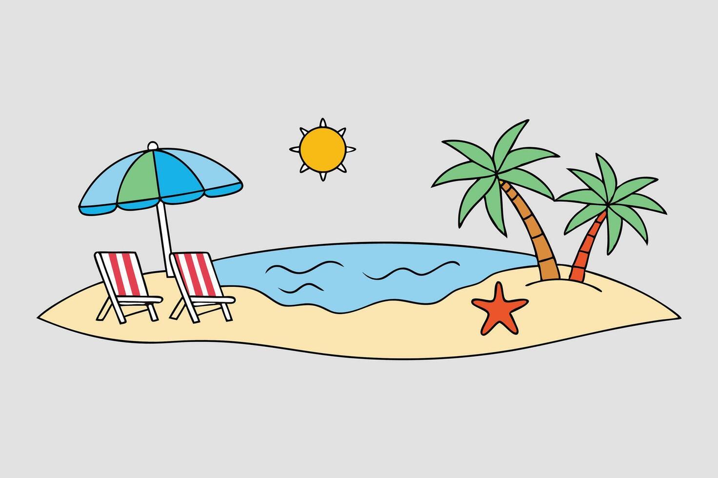 Sandy Shores Beach Landscape Silhouette Design vector