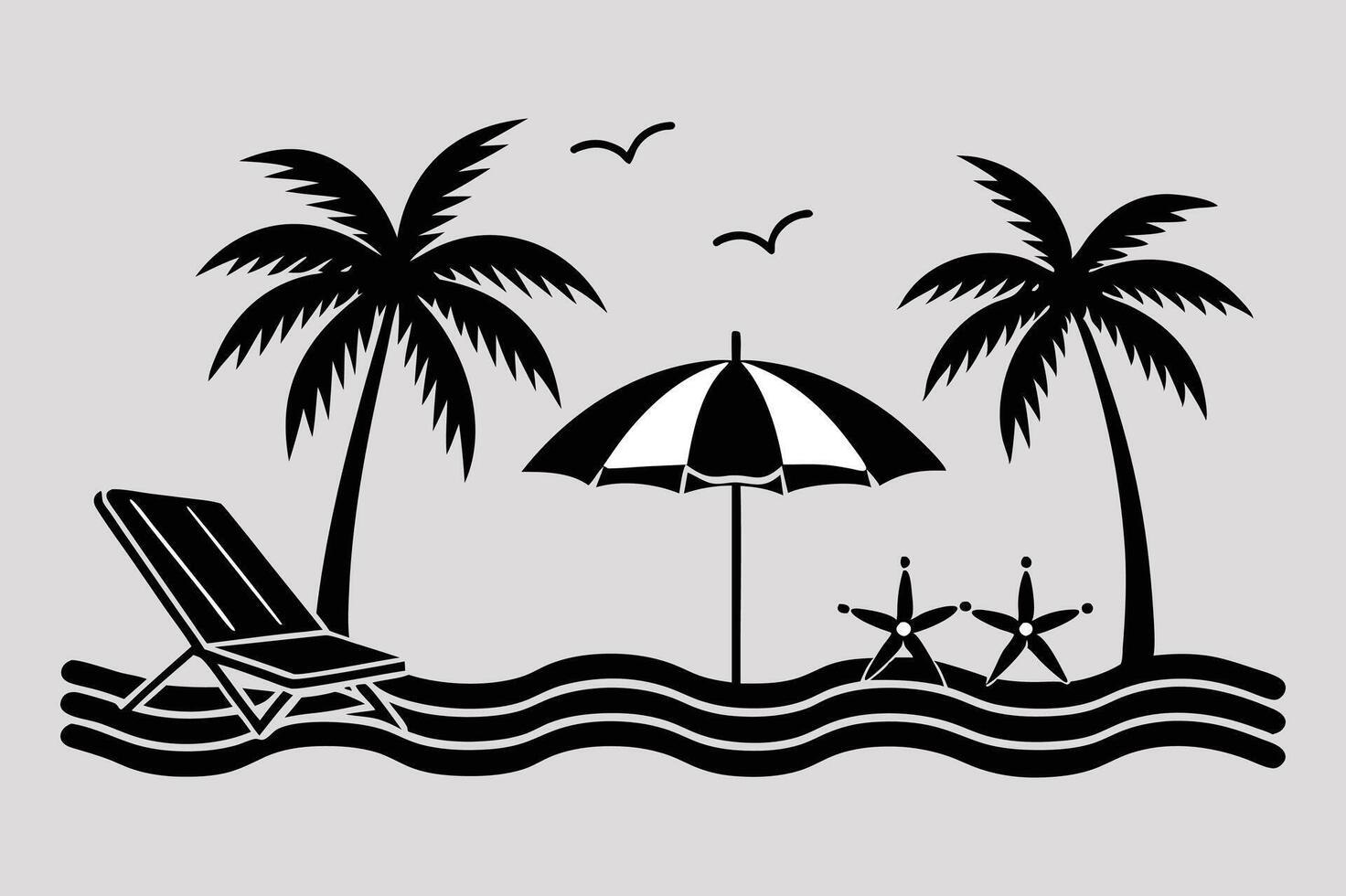 Sandy Shores Beach Landscape Silhouette Design vector