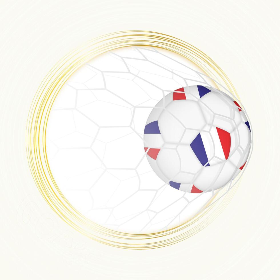 Football emblem with football ball with flag of France in net, scoring goal for France. vector
