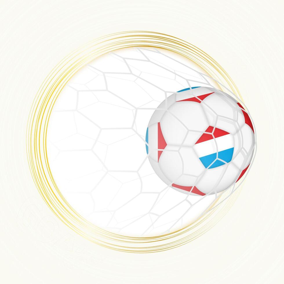 Football emblem with football ball with flag of Luxembourg in net, scoring goal for Luxembourg. vector
