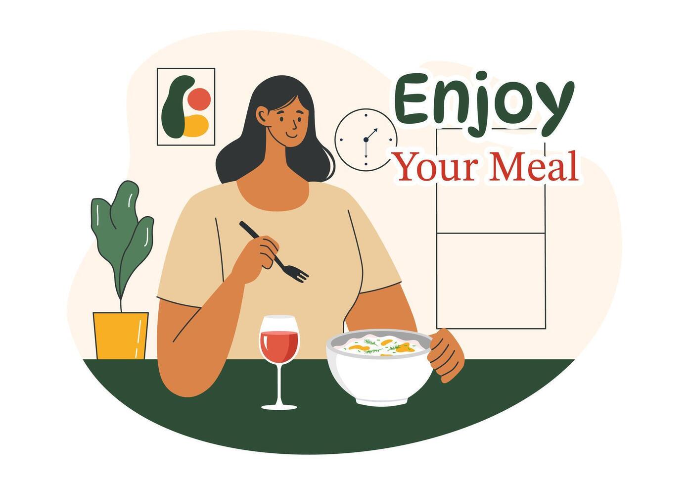 Enjoy Your Meal Illustration of a Variety of Delicious Food in Home or Restaurant Settings in Flat Style Cartoon Background Design vector