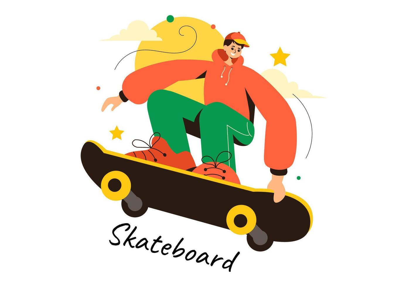 Skateboard Illustration with Skateboarders Jumping on a Springboard in a Skatepark in Extreme Sports on Flat Style Cartoon Background vector