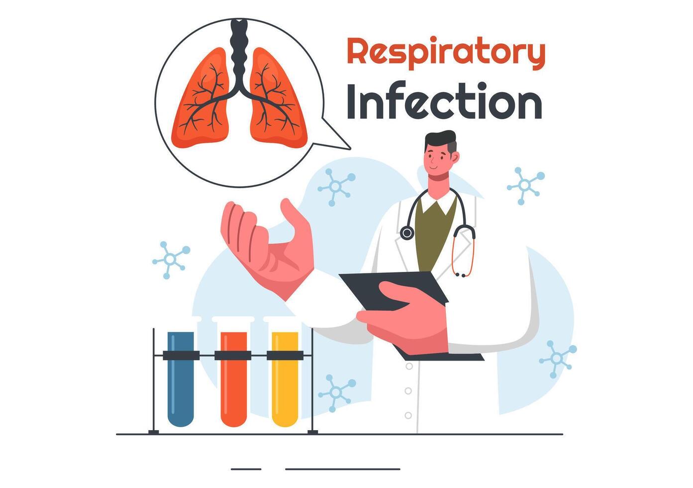 Illustration of Respiratory Infection and Inflammation in the Lungs Caused by Virus Cells on a Background in Healthcare and Medical Concept vector