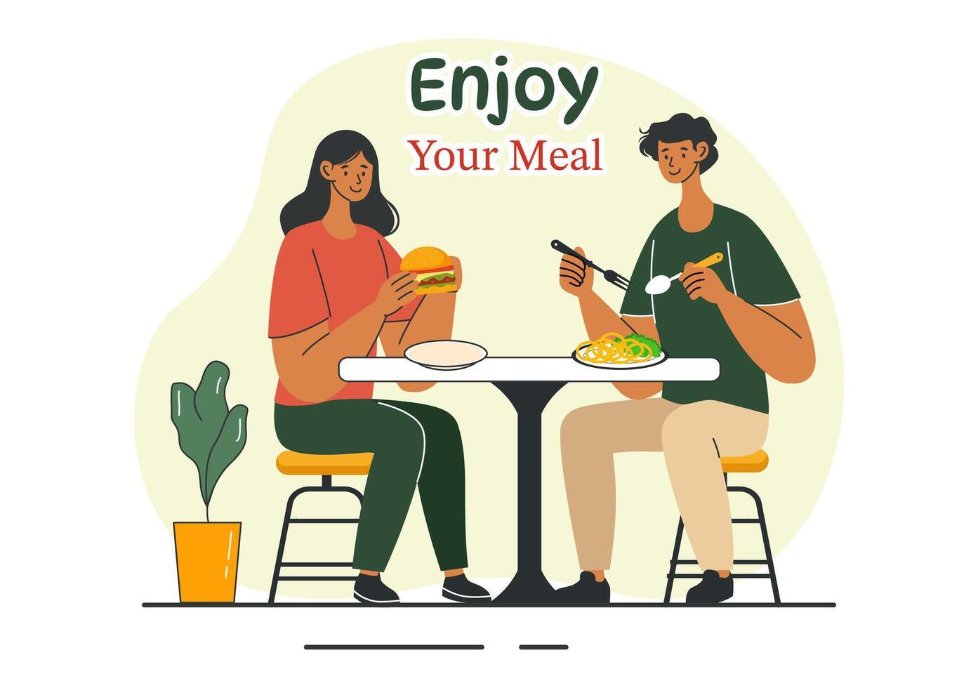 Enjoy Your Meal Illustration of a Variety of Delicious Food in Home or Restaurant Settings in Flat Style Cartoon Background Design vector