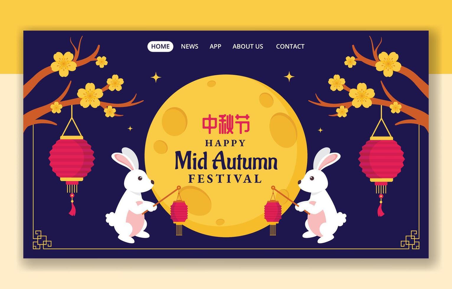 Translation Mid Autumn Festival. Social Media Landing Page Cartoon Hand Drawn Templates Background Illustration vector