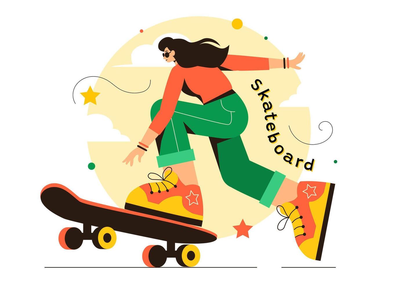 Skateboard Illustration with Skateboarders Jumping on a Springboard in a Skatepark in Extreme Sports on Flat Style Cartoon Background vector