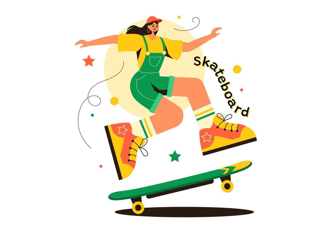 Skateboard Illustration with Skateboarders Jumping on a Springboard in a Skatepark in Extreme Sports on Flat Style Cartoon Background vector