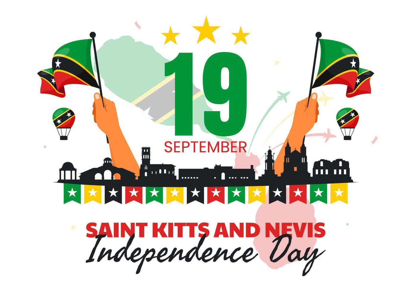 Happy Independence Day Saint Kitts and Nevis illustration Celebrating September 19 with a Waving Country Flag in a Flat Cartoon Background vector