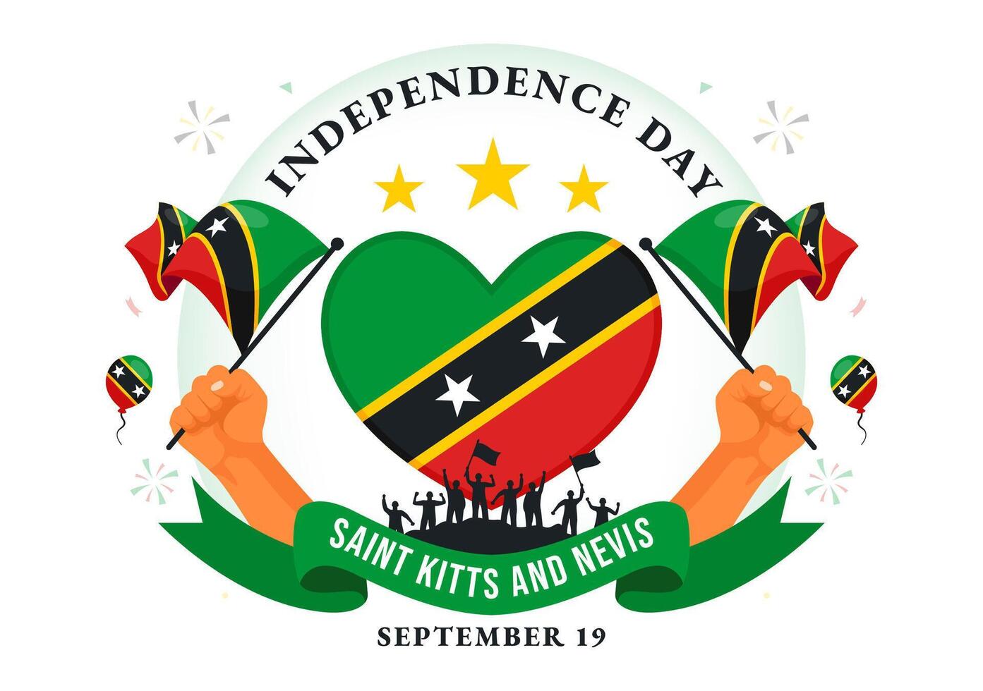 Happy Independence Day Saint Kitts and Nevis illustration Celebrating September 19 with a Waving Country Flag in a Flat Cartoon Background vector