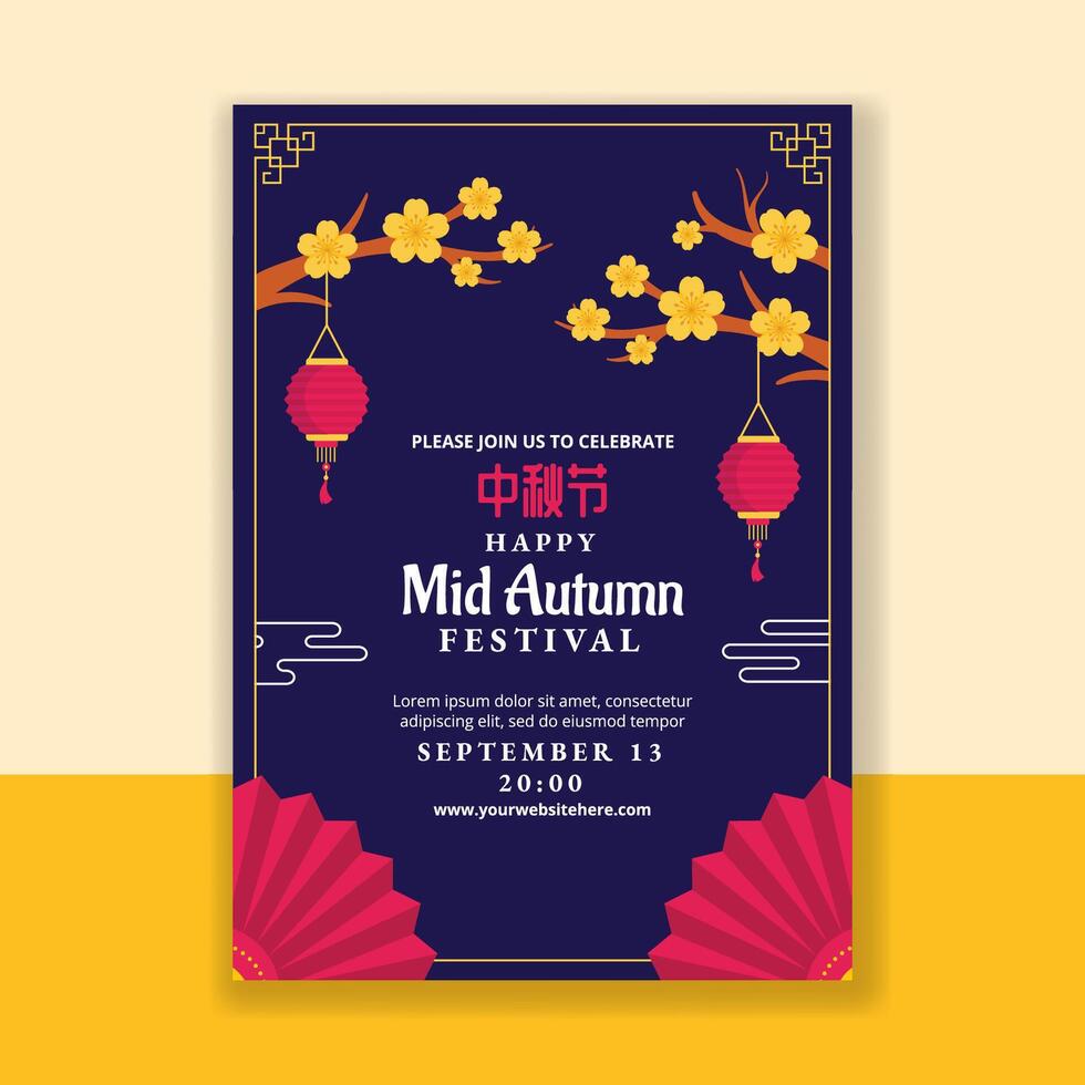 Translation Mid Autumn Festival. Invitation Flat Cartoon Hand Drawn Templates Background Illustration vector