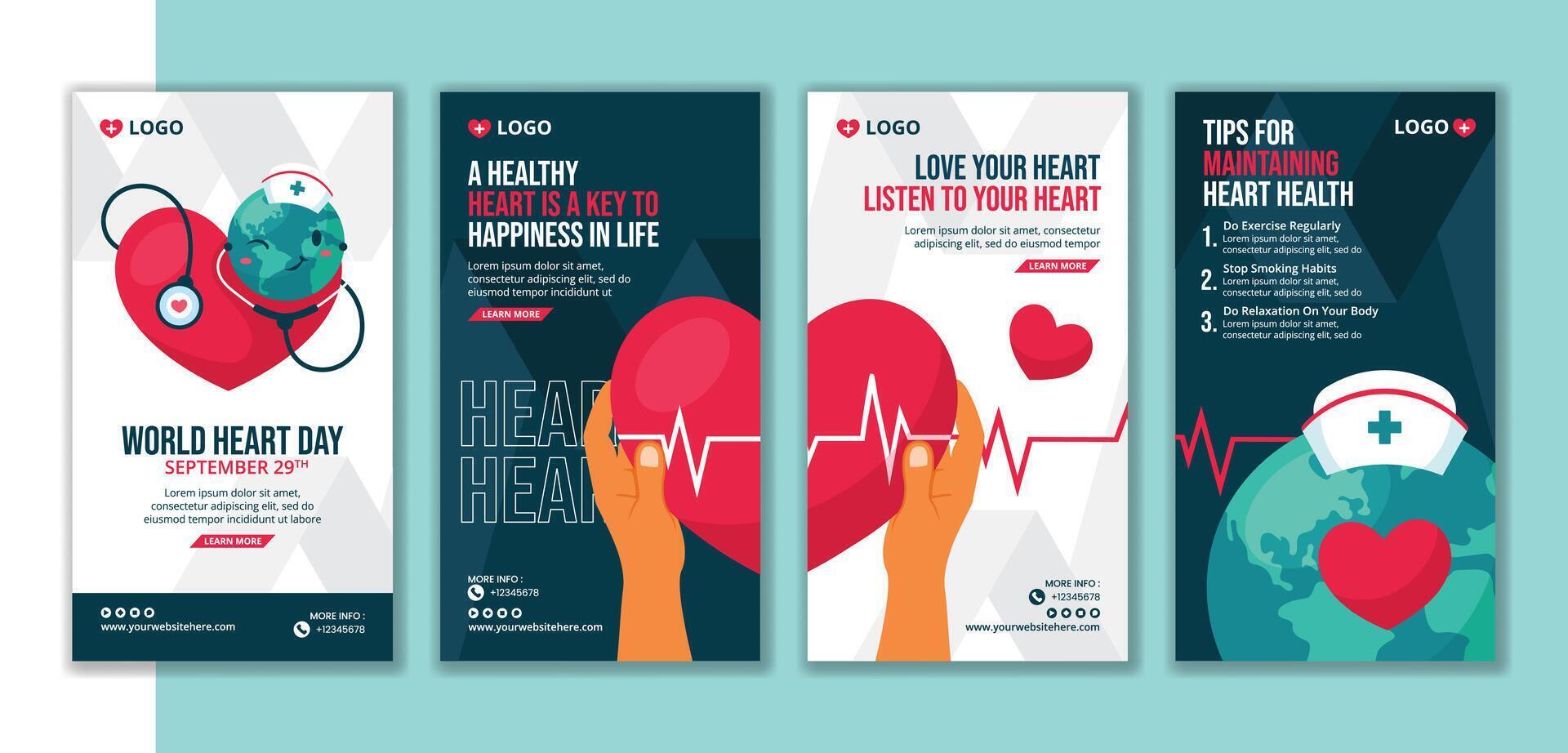 Heart Day Social Media Stories Flat Cartoon Hand Drawn Templates Background Illustration vector