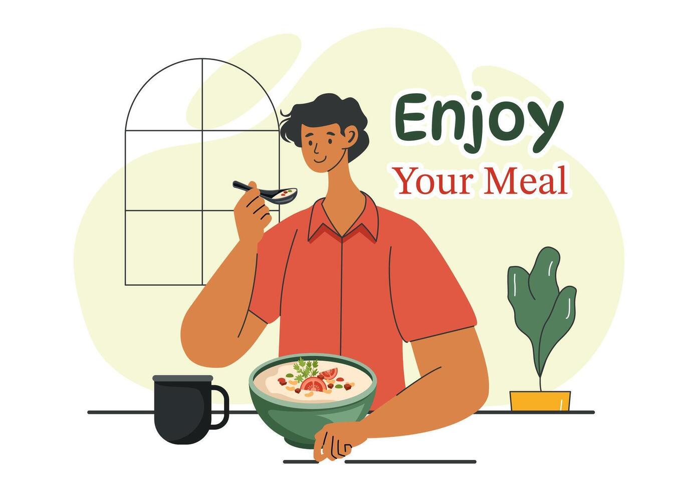Enjoy Your Meal Illustration of a Variety of Delicious Food in Home or Restaurant Settings in Flat Style Cartoon Background Design vector