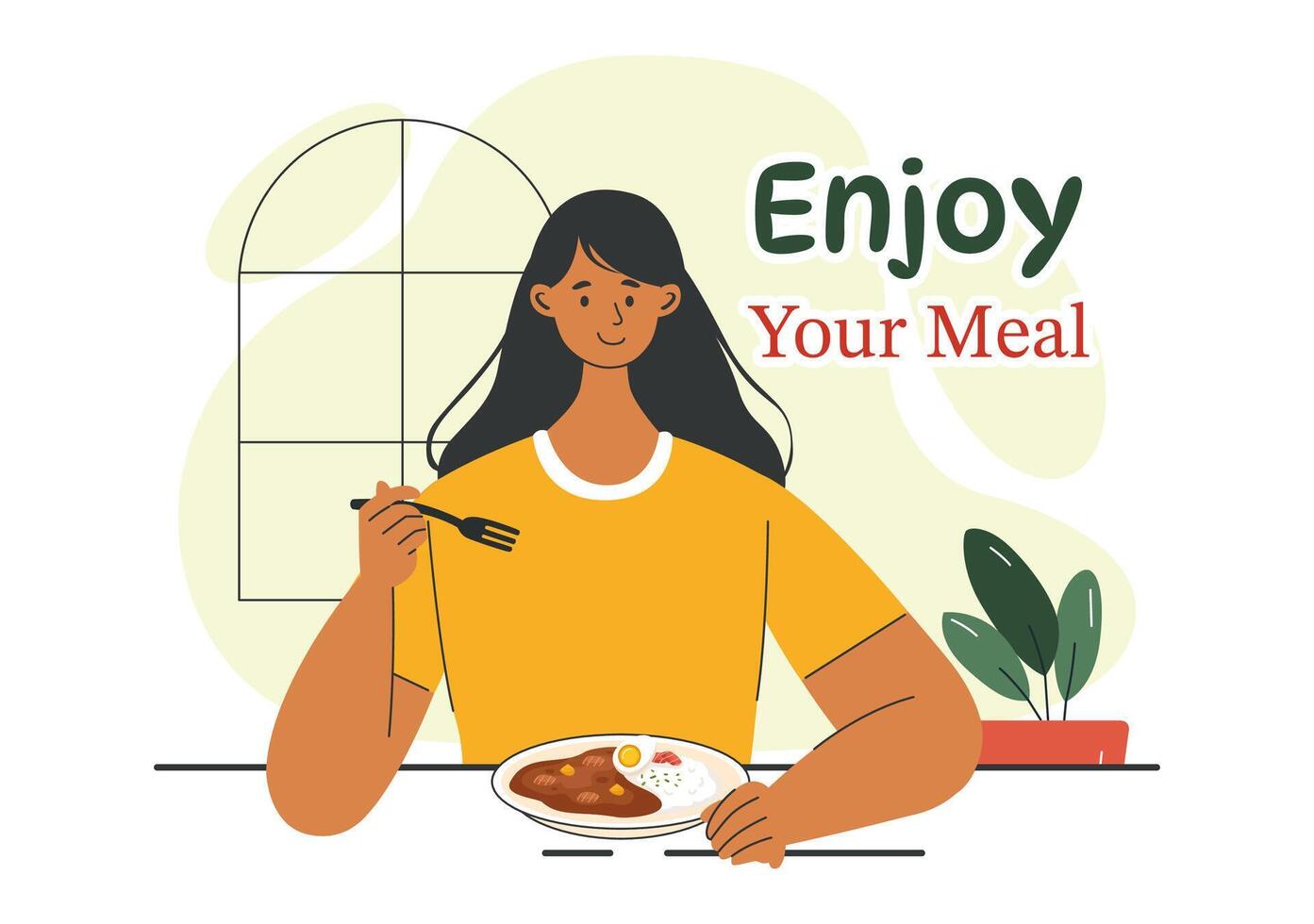 Enjoy Your Meal Illustration of a Variety of Delicious Food in Home or Restaurant Settings in Flat Style Cartoon Background Design vector