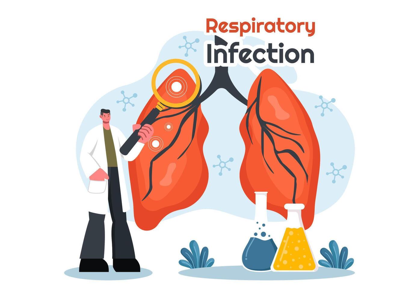 Illustration of Respiratory Infection and Inflammation in the Lungs Caused by Virus Cells on a Background in Healthcare and Medical Concept vector
