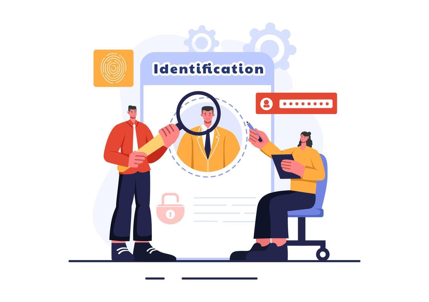 Identification Illustration of an Identity Card with Photo, Document, and Information in a Face ID System on a Flat Style Cartoon Background vector