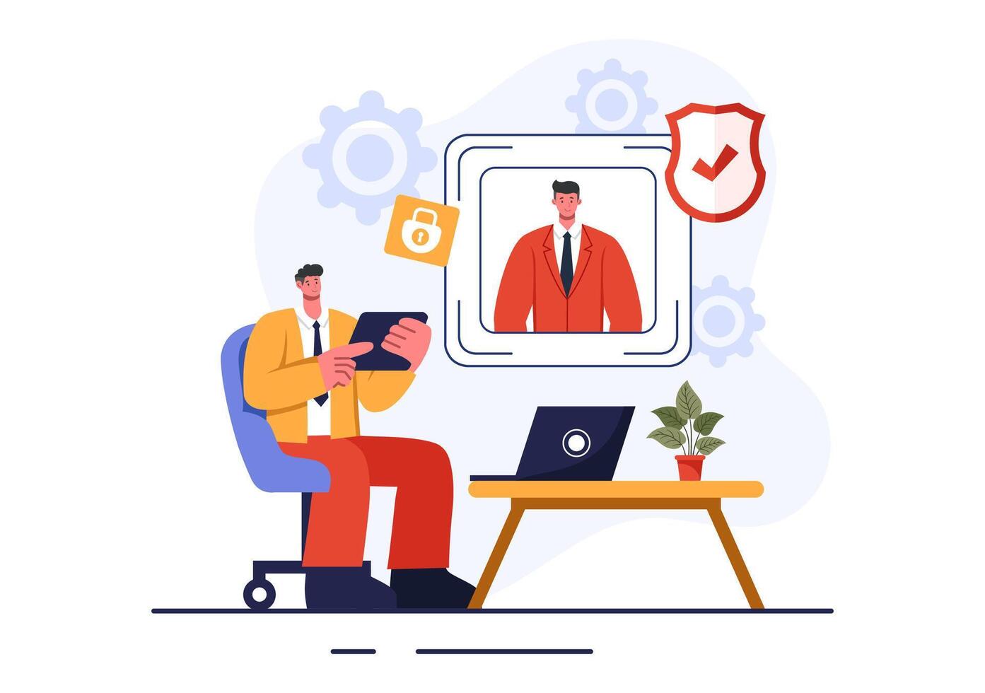 Identification Illustration of an Identity Card with Photo, Document, and Information in a Face ID System on a Flat Style Cartoon Background vector