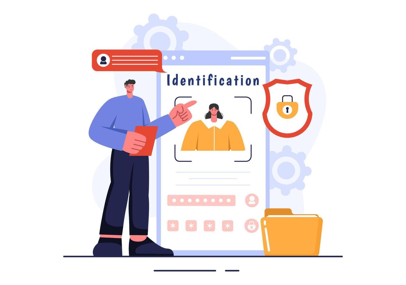 Identification Illustration of an Identity Card with Photo, Document, and Information in a Face ID System on a Flat Style Cartoon Background vector