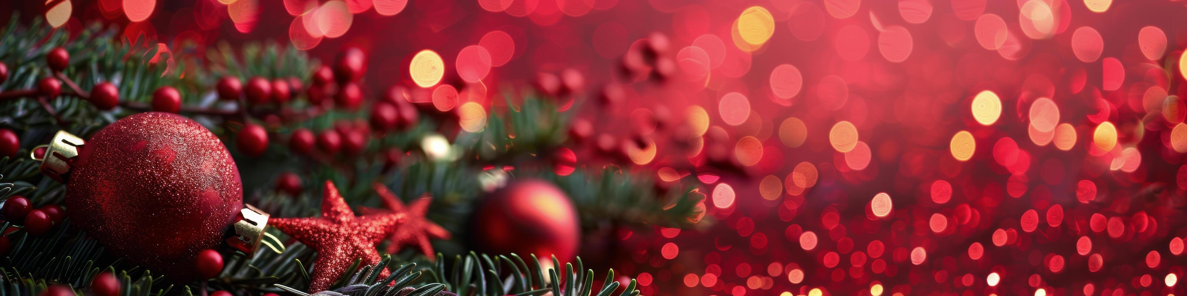 Red Christmas Ornament With Snow and Lights photo