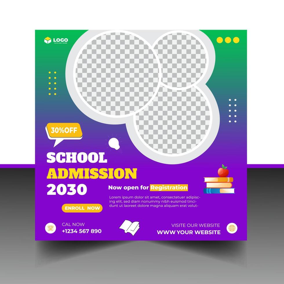 School admission social media post banner template, educational social media post square flyer back to school. vector