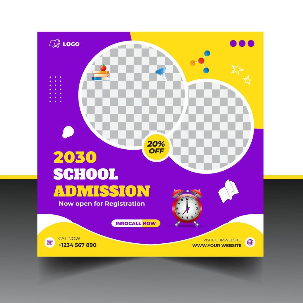 School admission social media post banner template, educational social media post square flyer back to school. vector