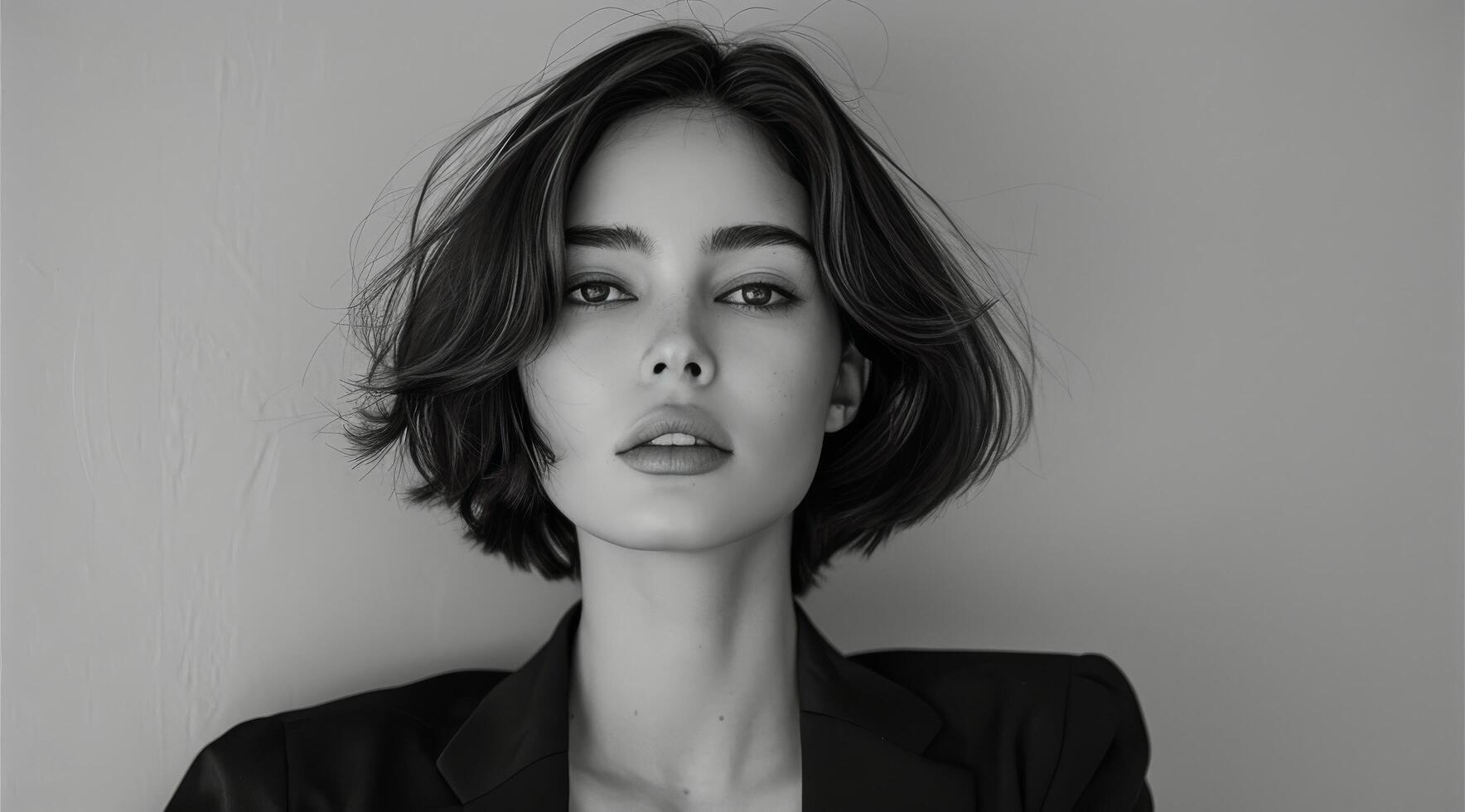 Black and White Portrait of a Woman With Short Hair photo