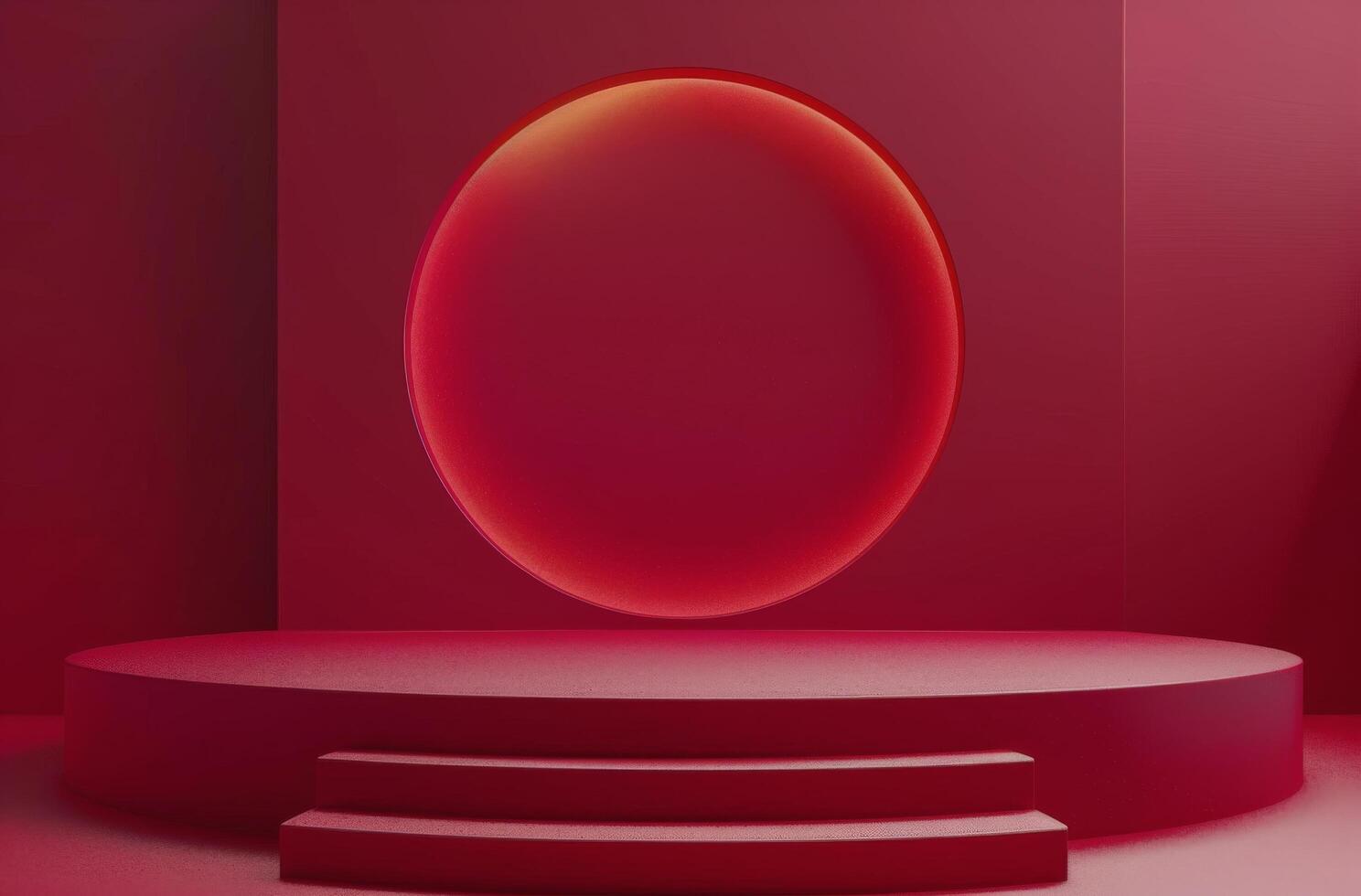 Three Tiered Circular Platform in Red Studio With Vertical Striped Walls photo
