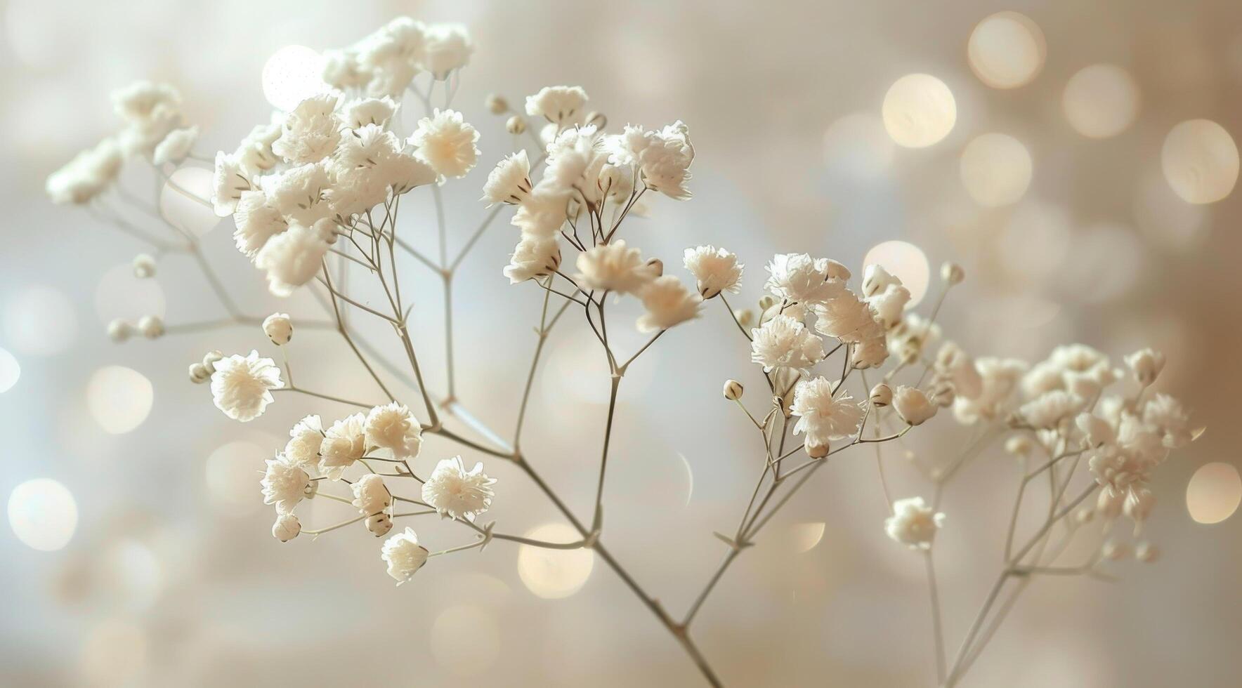 Delicate White Baby's Breath Flowers Blooming in Soft Light photo