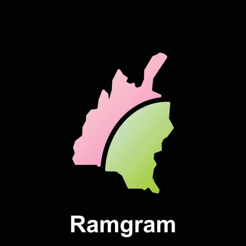 Map City of Ramgram World Map International template style, isolated on black background vector