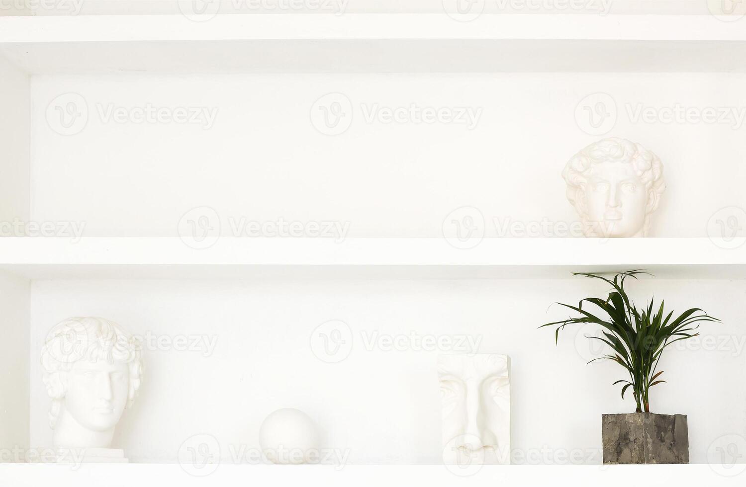 Shelf with various decorations at home photo