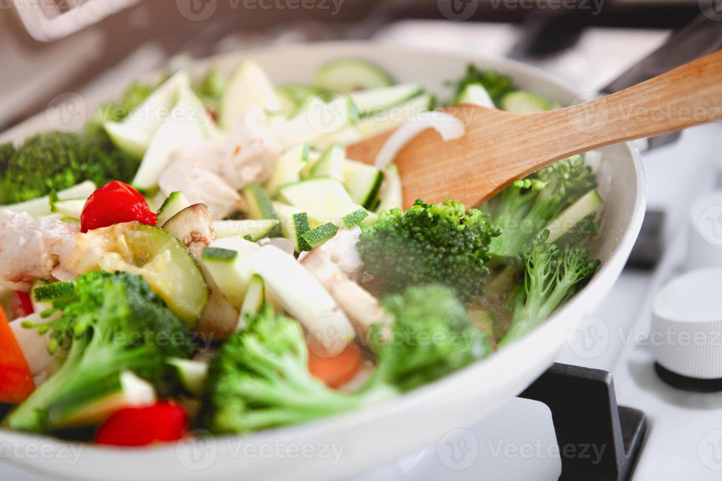 Cooking process of vegetable stew photo